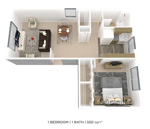 Floor plan One Bedroom- 550 sqft