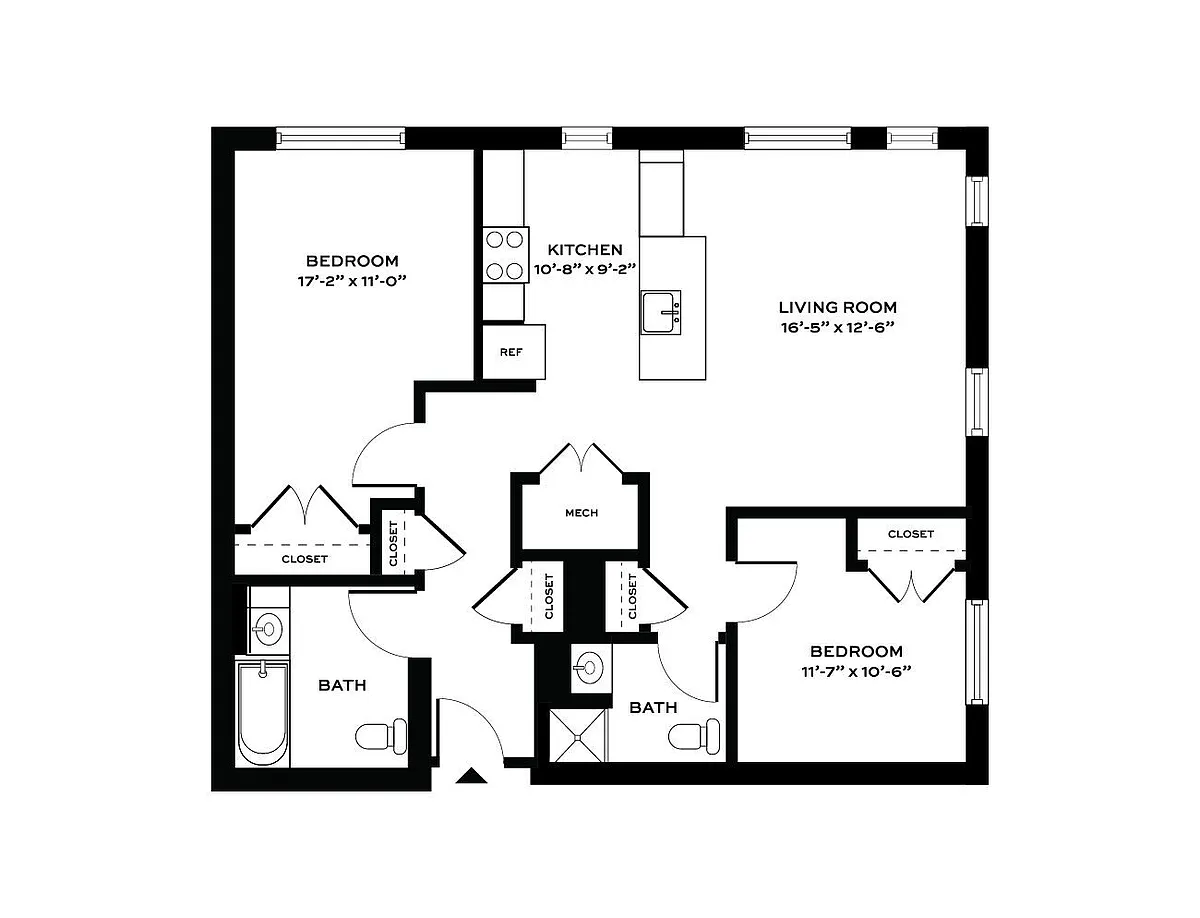 Floor plan Market-Rate 2 Bedroom, 2 Bath