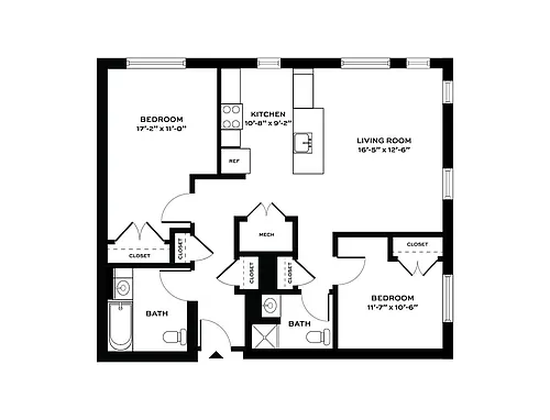 Floor plan Market-Rate 2 Bedroom, 2 Bath