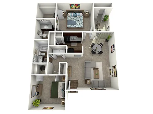 Floor plan 2 Bed, 2 Bath D (60% Income Restricted)