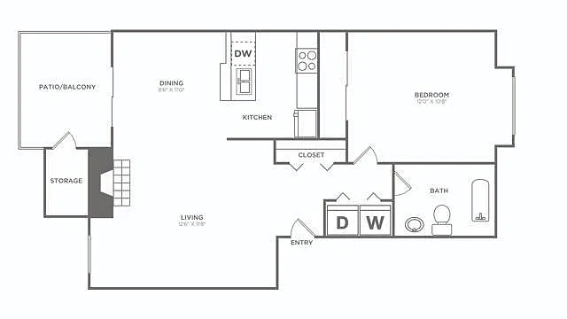 Floor plan One Bedroom (660 SF) Renovated