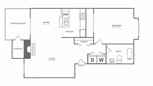 Floor plan One Bedroom (660 SF) Renovated