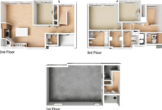 Townhome 1 - Carpet in all bedrooms, hardwood style flooring in all other living areas. Townhome 1 - Carpet in all bedrooms, hardwood style flooring in all other living areas.