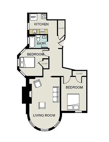 Floor plan 2 bedroom, 1 bath