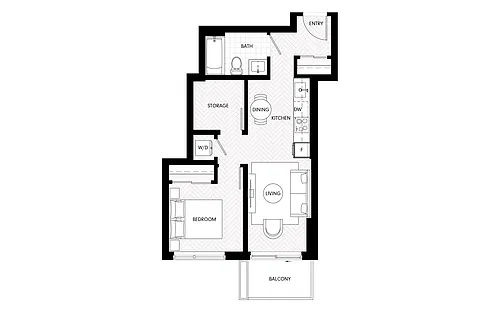 Floor plan One Bedroom 0 Bed 1 Bath