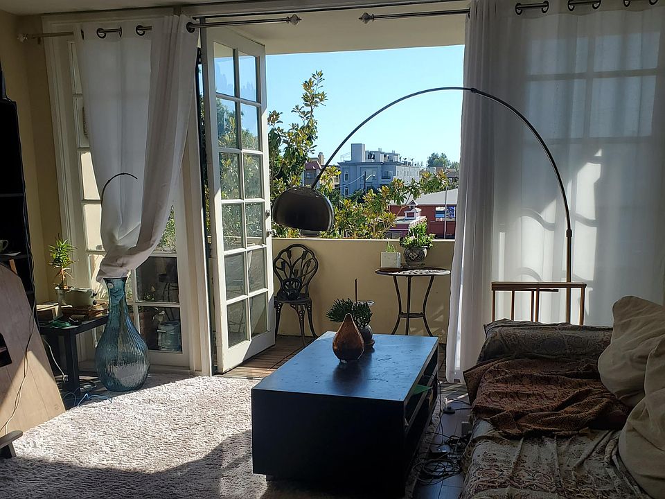 View of balcony from couch.