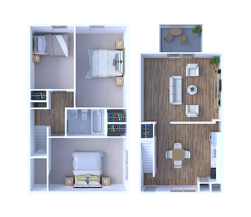 Floor plan 3 Bed 1 Bath Townhome | Classic (FS)