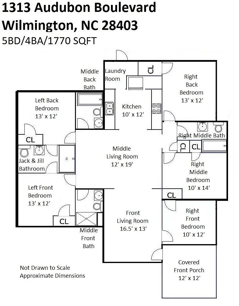 Floorplan with Approximate Dimensions - 1313 Audubon Blvd