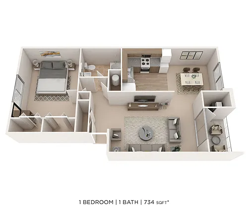 Floor plan One Bedroom - 734 sqft
