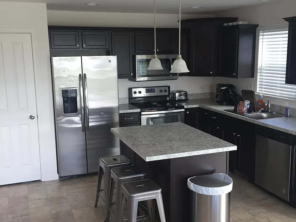 Kitchen area with island