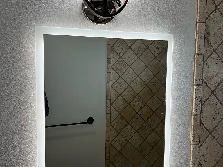 Lighted Vanity Mirror and New Light closeup