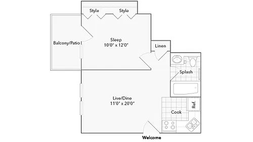 Floor plan Des Plaines South - Efficiency 1 Bedroom