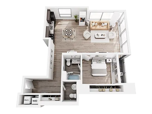 Floor plan 1 Bed 1.5 Bath (1,034 sq ft)