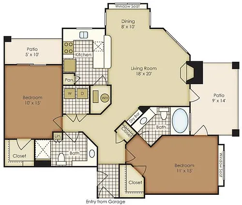 Floor plan Two Bedroom 1B2BGU-1B2BG-2B2BG