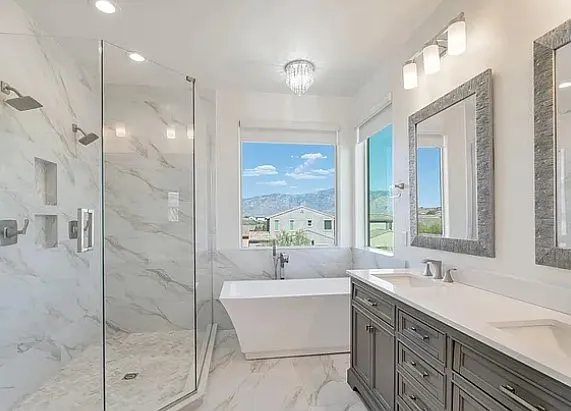 Primary Bath with auto solar shades