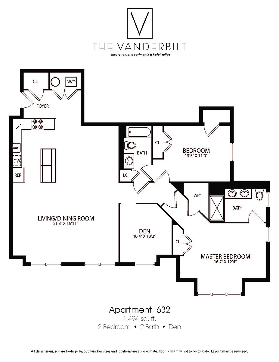 Floor plan 2 Bed - 2 Bath - Den