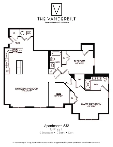 Floor plan 2 Bed - 2 Bath - Den