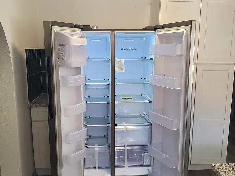 Large stainless steel refrigerator and freezer