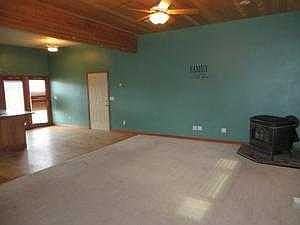 Living room and woodstove.