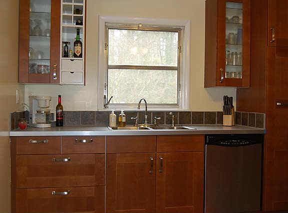 Stainless steel sink and pull out pantry cabinets