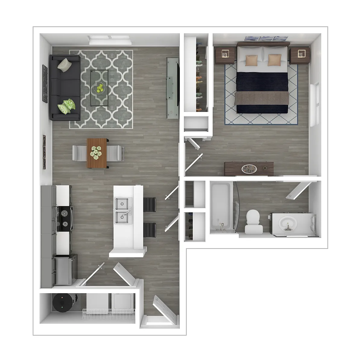 Floor plan 1x1-634-Full Renovation