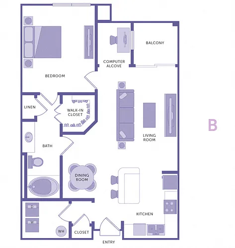 Floor plan 1 Bedroom 1 Bath Plan B Market