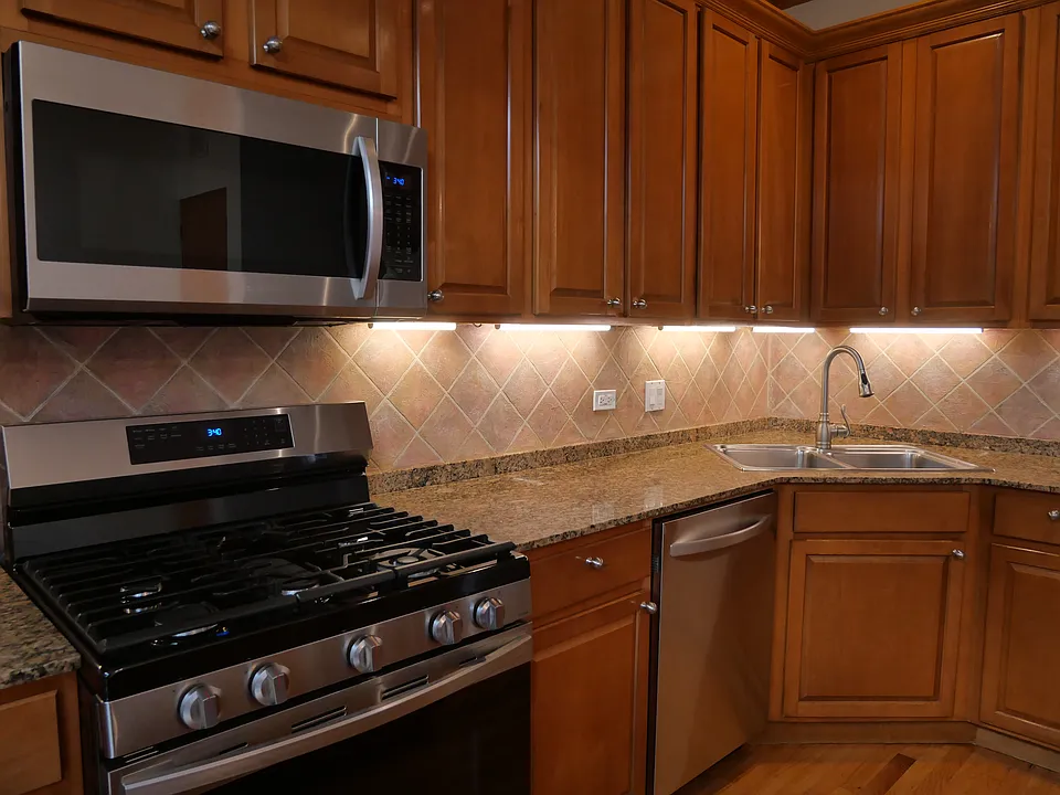 Kitchen with stainless steel appliances