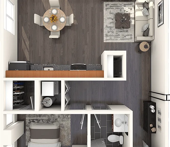 B2: 1 Bed, 1 Bath