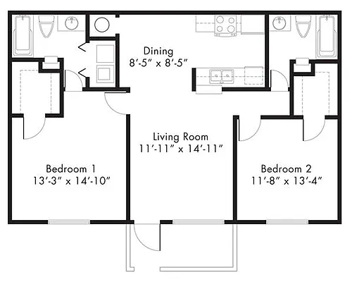 Floor plan B3 - 2 bedroom 2 bath