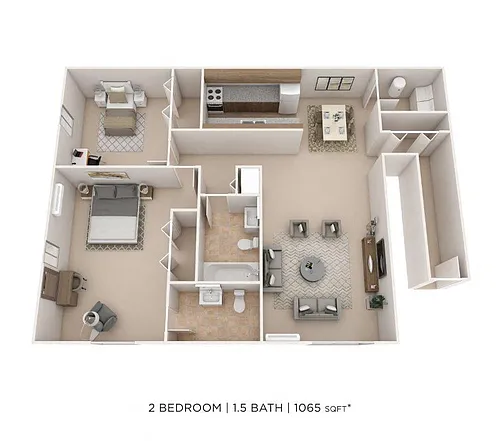 Floor plan Two Bedroom 1.5 Bath - 1,065 sqft