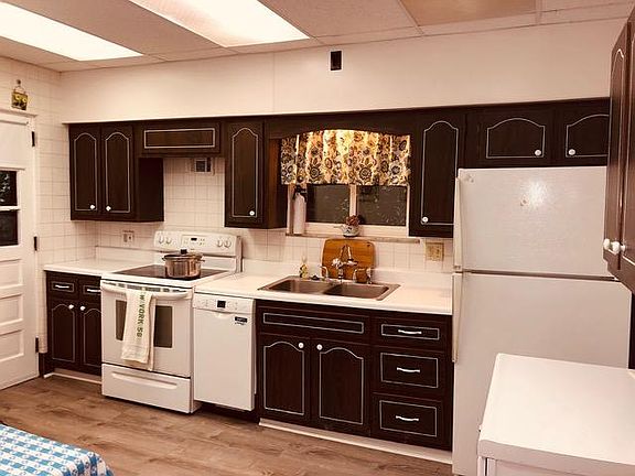 The kitchen at night.