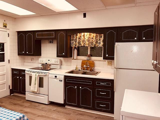 The kitchen at night.