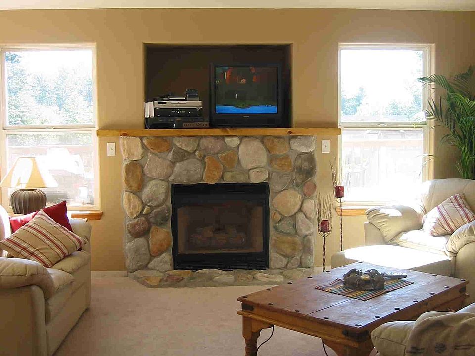 Beautiful River Rock Gas Fireplace