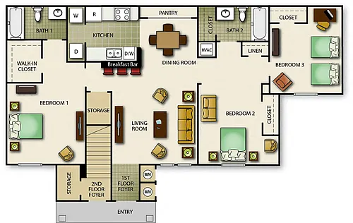 Floor plan Three Bedroom Two Bath (b)