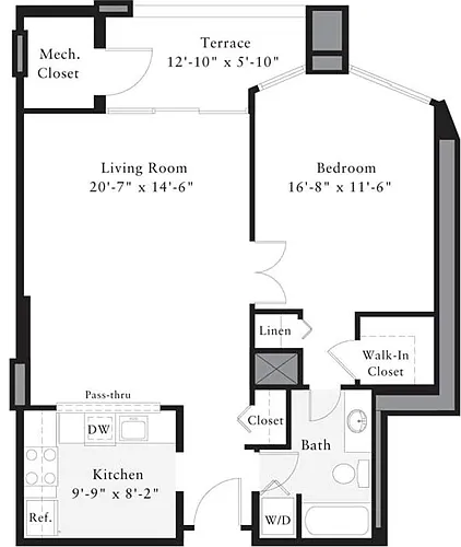 Floor plan 1 Bedroom E