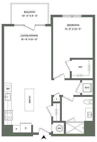 Floor plan 1 Bed 1 Bath-A5-B Mason East