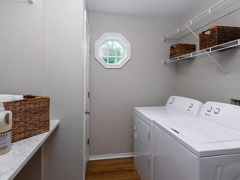 Say goodbye to laundromat runsevery home includes a private laundry room with full-size washer and dryer and extra storage.