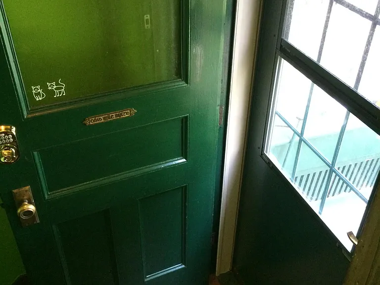 Back door, with keypad entry.
