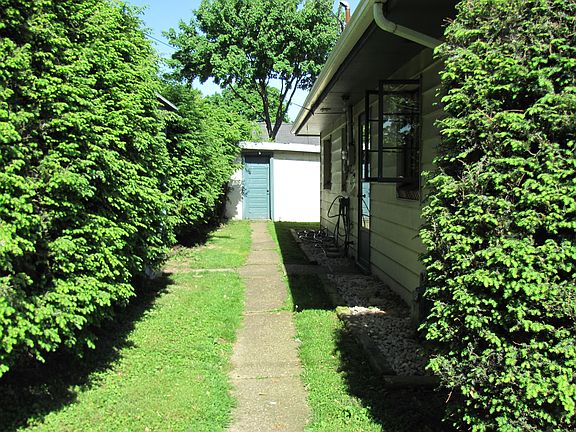 Side view of house, garage