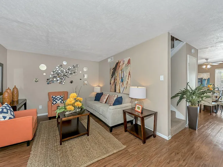Spacious living room with modern flooring and open floorplan