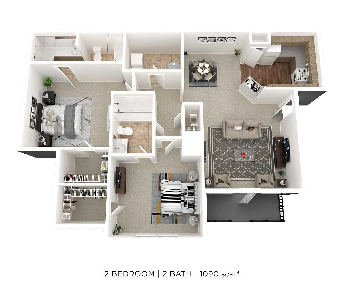 Floor plan Two Bedroom 2 Bath- 1090 sqft