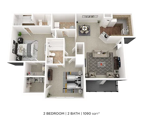 Floor plan Two Bedroom 2 Bath- 1090 sqft