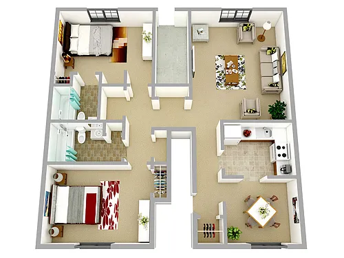 Floor plan 2 Bed 2 Bath Townhouse Flat