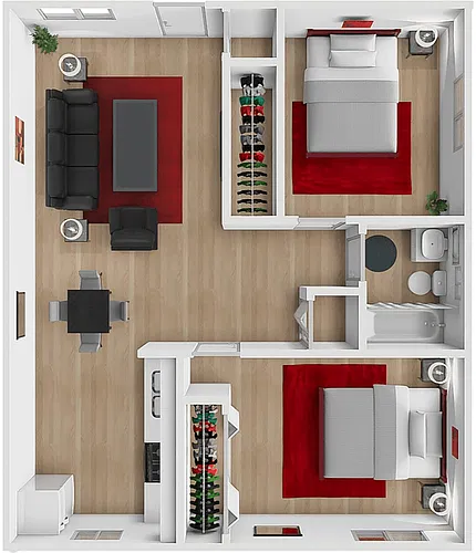 Floor plan PC 2 Bed 1 Bath