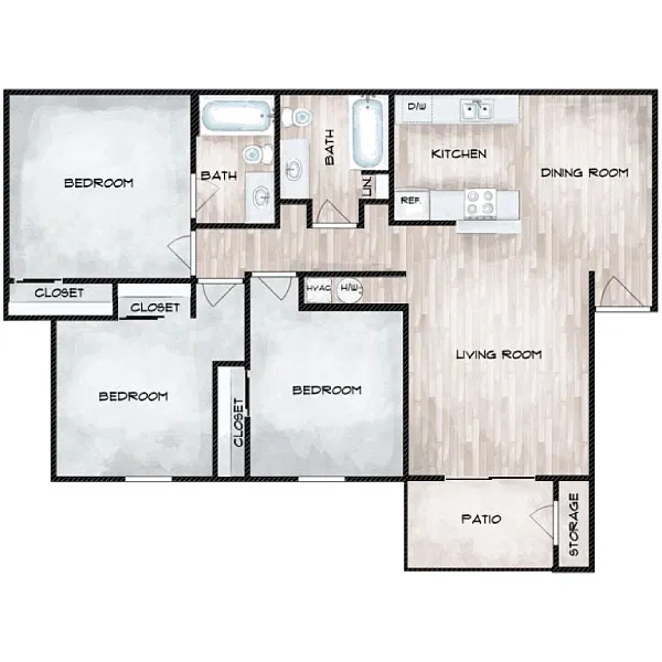 Floor plan 3 Bedroom 2 Bathroom