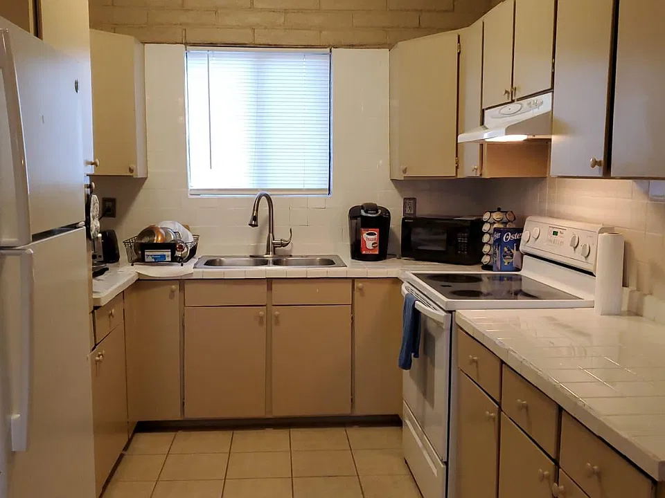 Kitchen with nice size refrigerataor
