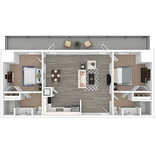 Floor plan 2 Bedroom, 2 Bathroom - 988 SF