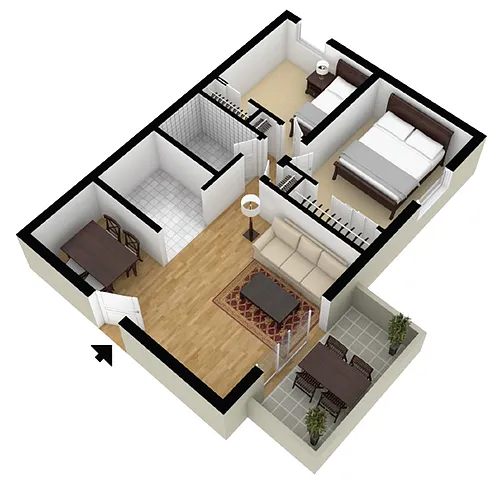 Floor plan Two Bedroom One Bath