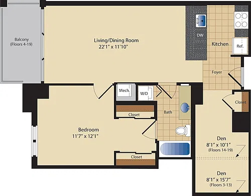 Floor plan Highland ALT - No Walk-in Closet