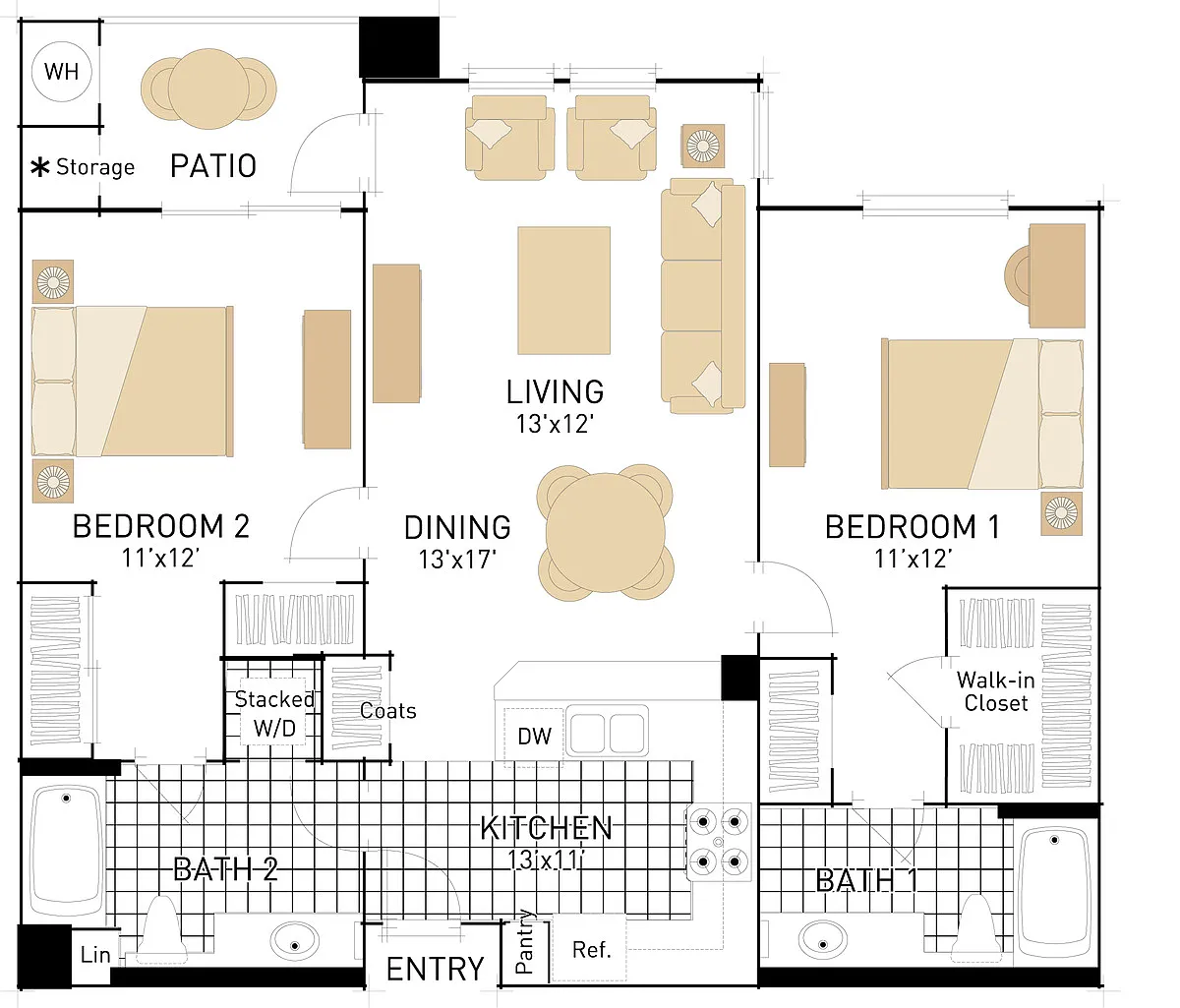 Floor plan The Redwoods- Two Bedrooms, Two Bath